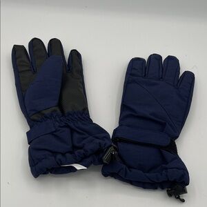Lands End Kids Winter Gloves M Navy Blue  Self-Close Strap Wrist Toggle NWOT